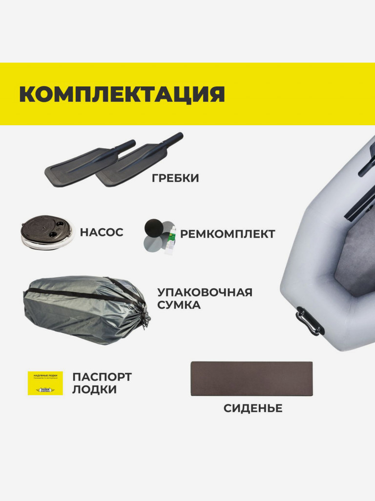 Лодка ПВХ надувная для рыбалки Лодки Поволжья S-190 ГР с гребками одноместная гребная, серая