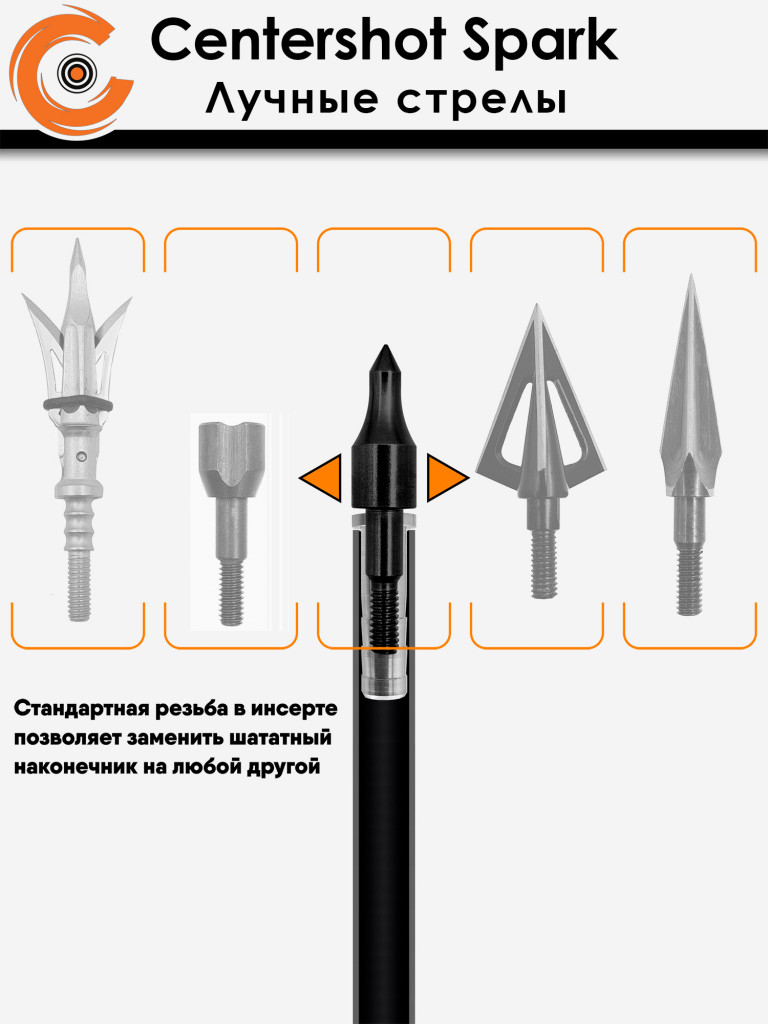 Стрела лучная фибергласс Centershot Spark 500 оперение Parabolic 3" (6шт.)