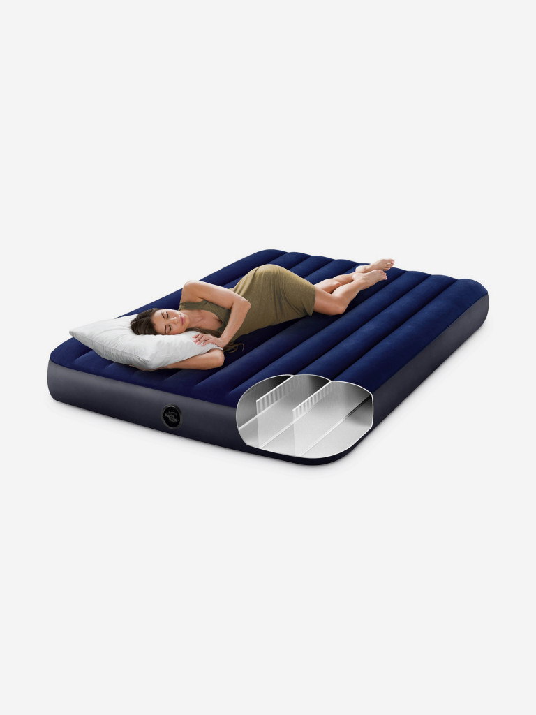 Кровать надувная Intex 64765 DURA-BEAM CLASSIC DOWNY, King, 152x203x25 см, флок+ручной насос+надув.подушки(2 шт.)