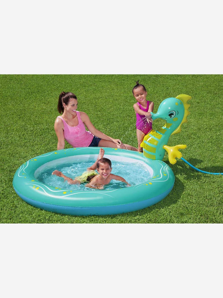 Бассейн надувной с разбрызгивателем BestWay 53114 "Seahorse" 188х160х86см