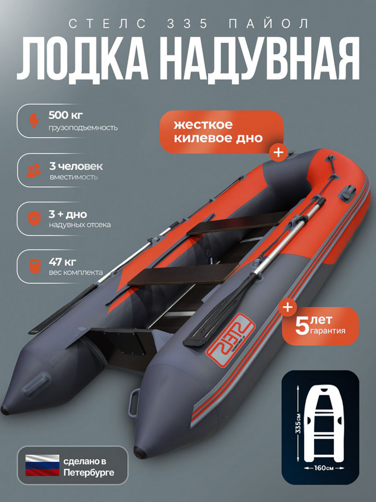 Лодка пвх под мотор Хантер стелс 335 серо-красная