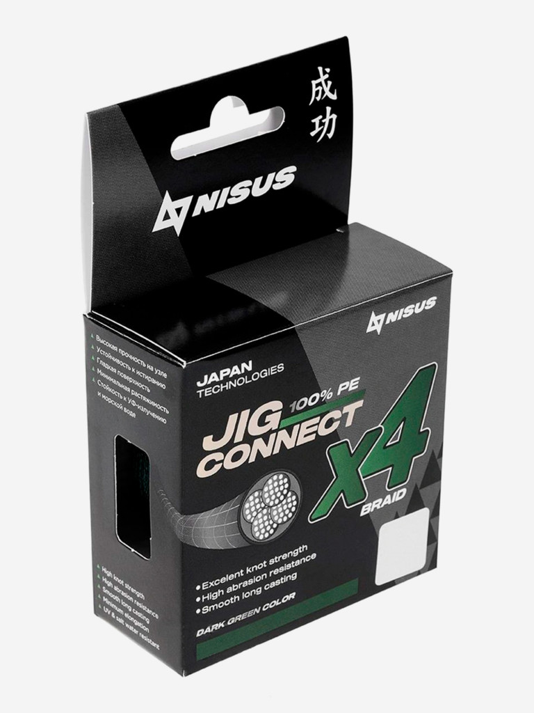 Шнур плетеный для рыбалки NISUS JIG CONNECT X4 PE, 100м, 0,25мм, 14,8кг, темно-зеленый