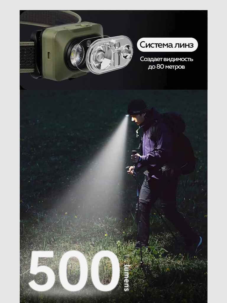 Налобный фонарь Naturehike Star Island Max, 500 lm, IP66, коричневый