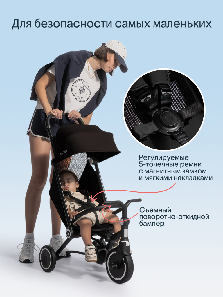 Велосипед детский трехколесный с ручкой SmarTrike Wonder Max Jet Black, складной, для путешествий