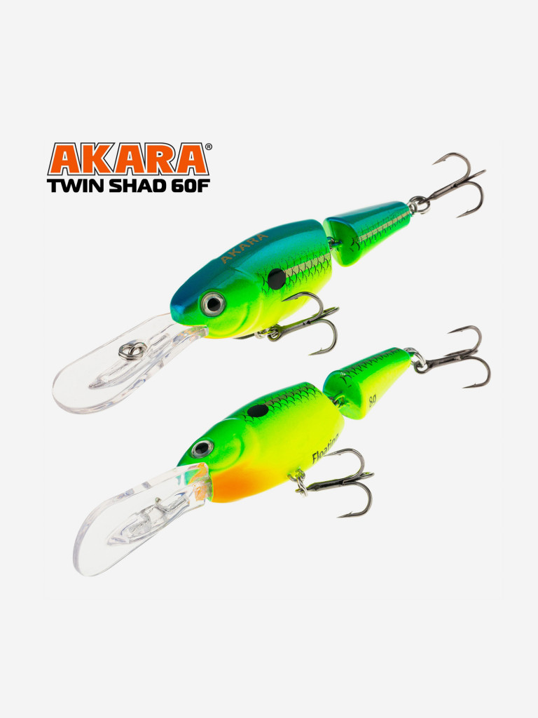 Воблер Akara Twin Shad 60F плавающий для троллинга на щуку, судака, сома, окуня 8гр A61
