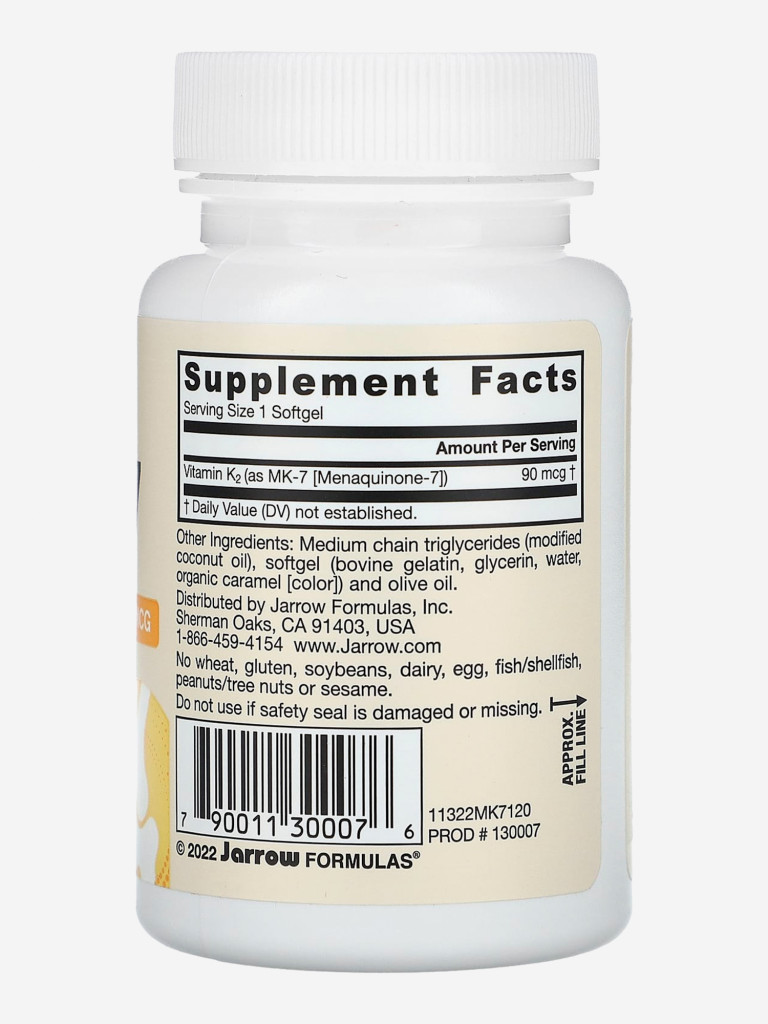 Витамин K2 90 мкг (менахинон) для сердца, для костей и суставов, Jarrow Formulas MK-7 90 mcg, 120 softgels