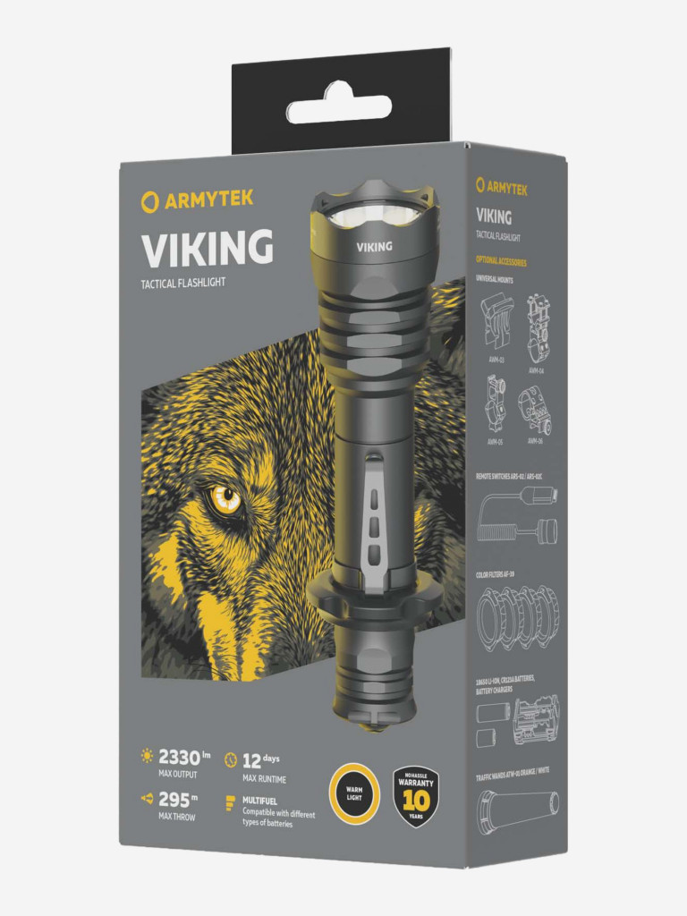 Фонарь светодиодный тактический Armytek Viking, 2330 лм, 295 м, теплый свет