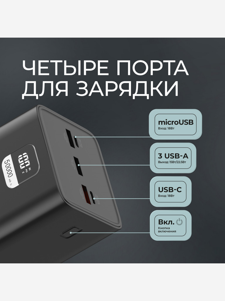Внешний аккумулятор NRG Turbo V4 50000 мА-ч (185Вт-ч), дисплей