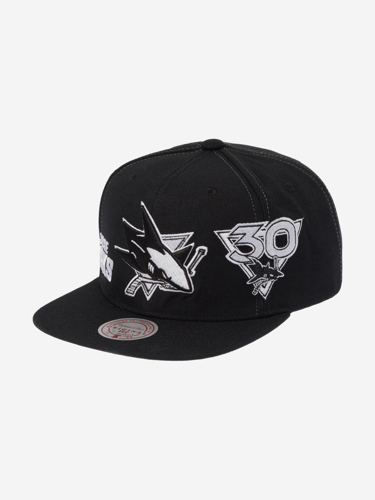 Бейсболка с прямым козырьком MITCHELL NESS HS12817-SJSBLCK San Jose Sharks NHL