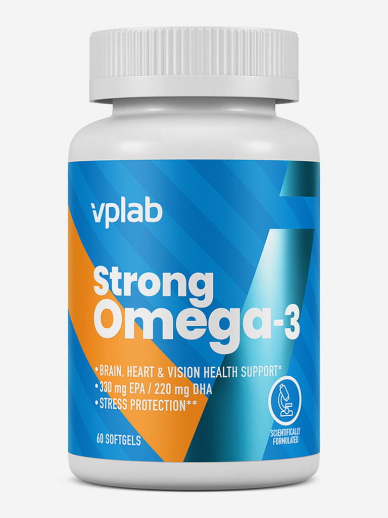 Омега 3 жирные кислоты в высокой концентрации и витамин Е, VPLAB Strong Omega-3, 60 капсул