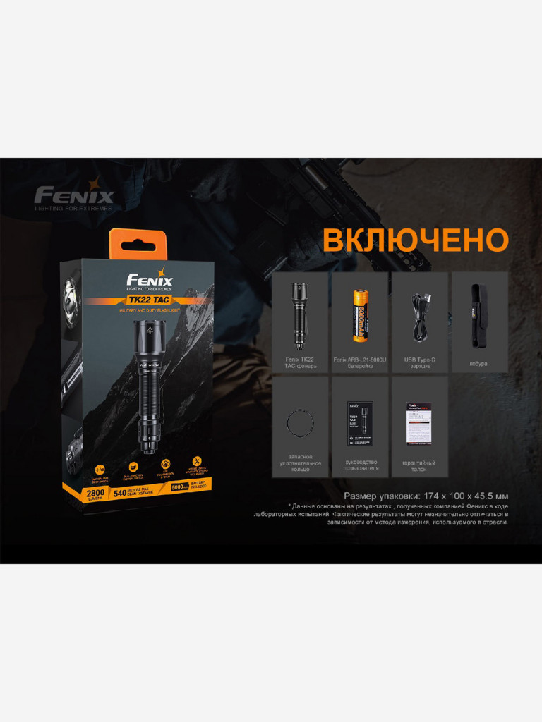 Фонарь Fenix ручной TK22TAC, 1800 Лм