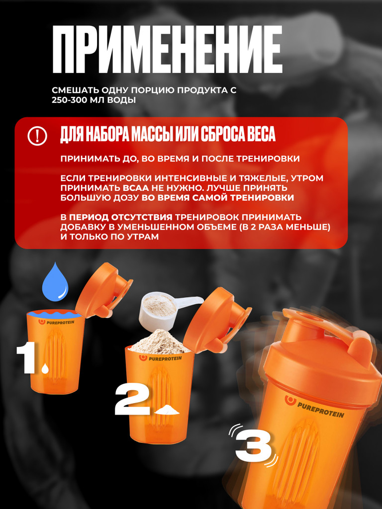 BCAA, аминокислоты PUREPROTEIN порошок 200гр, Лесные ягоды Порции: 40х5 г или 20х10 г