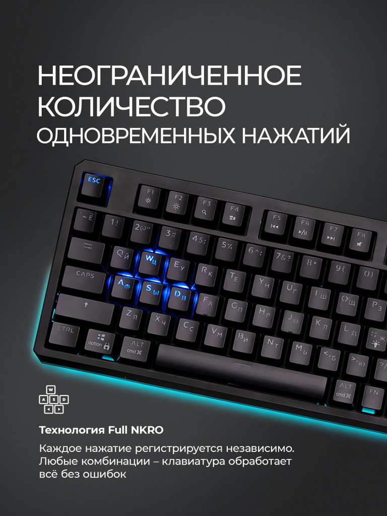 Клавиатура игровая механическая Deppa Silencer проводная / 2.4G / Bluetooth, Red switch, 8000 Mah, LED, LCD
