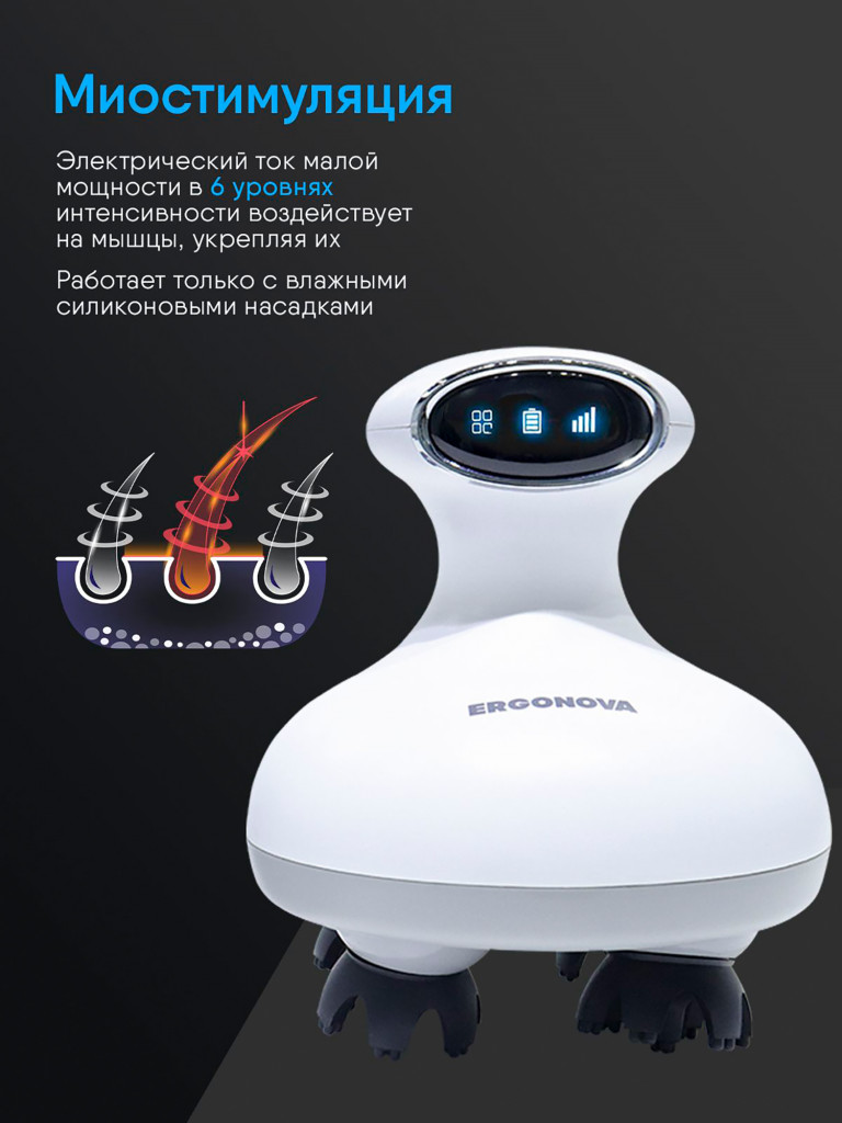 Массажер для головы, лица и тела с миостимуляцией и светотерапией Ergonova WellBeauty