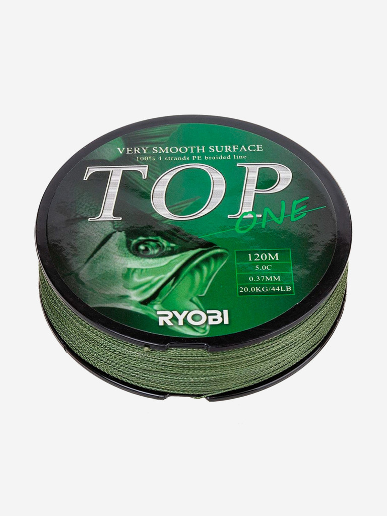Шнур плетеный для рыбалки Ryobi TOP PE4X, 120м, 0,370мм, 20кг, темно-зеленый