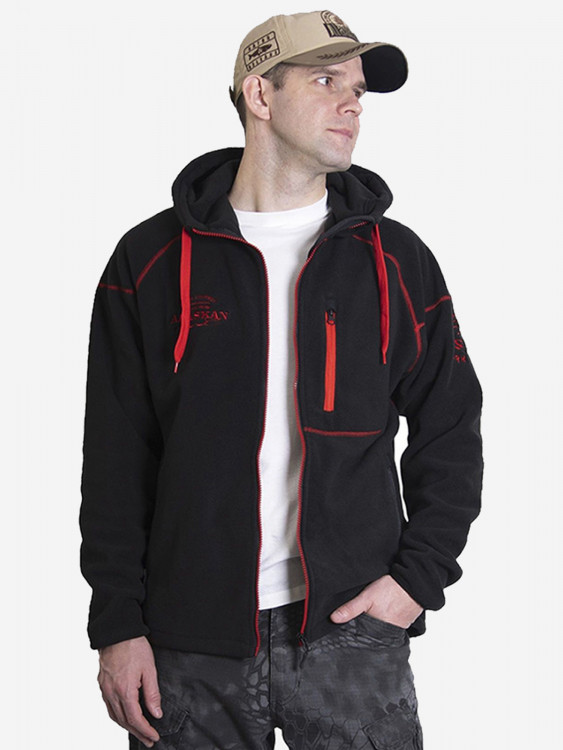 Куртка флисовая мужская Alaskan Black Water с капюшоном, черная для рыбалки и охоты