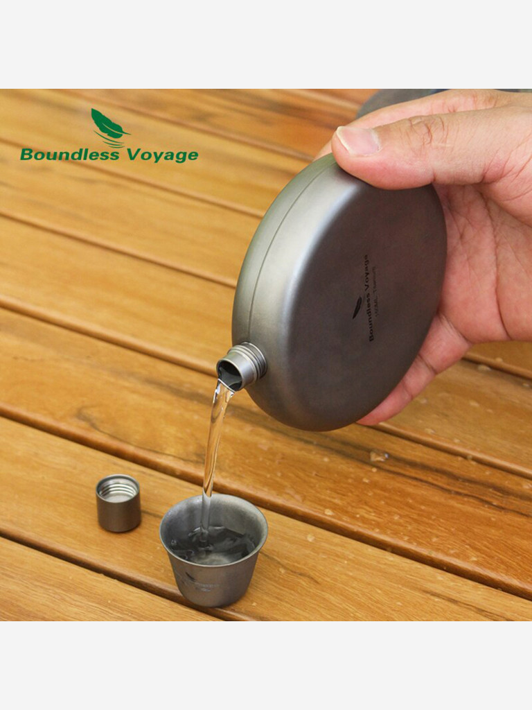 Фляга Boundless Voyage, с рюмкой, титановая, круглая, 150 мл