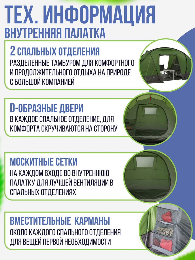 Четырехместная кемпинговая палатка Trek Planet Trento 4