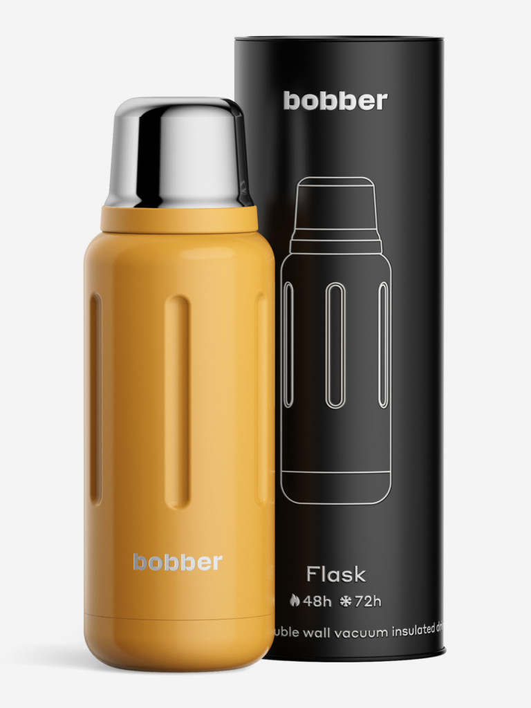 Термос вакуумный для напитков BOBBER Flask 770 мл пробка с каналами для налива, тепло до 36 часов, оранжевый