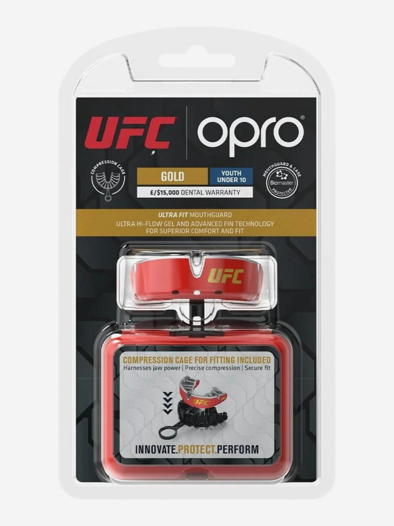 Детская боксерская капа, спортивная для защиты зубов OPRO Self-Fit Gold UFC - Red/Silver