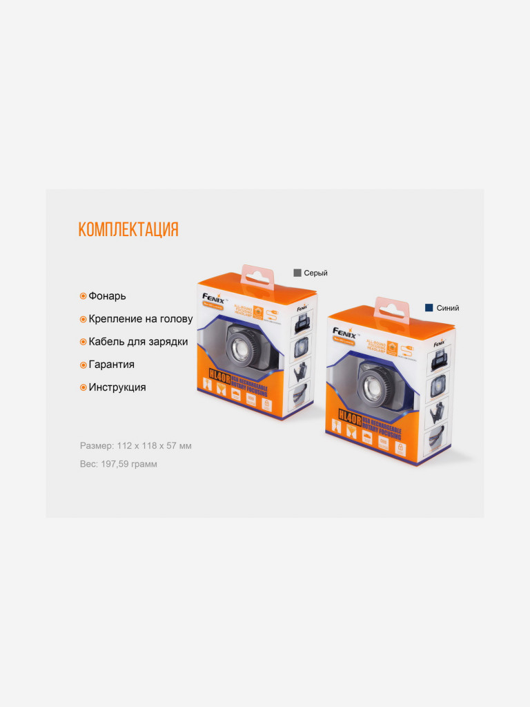 Налобный фонарь Fenix HL40R Cree XP-LHIV2 LED серый, HL40RGY