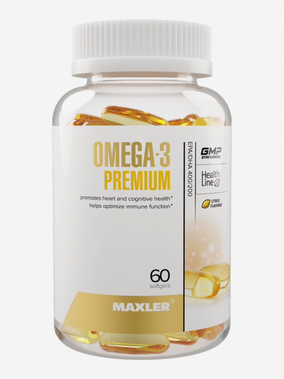 Омега-3 Премиум Maxler (ЭПК/ДГК – 400/200), жирные кислоты, 60 гелевых капсул со вкусом цитруса (США)