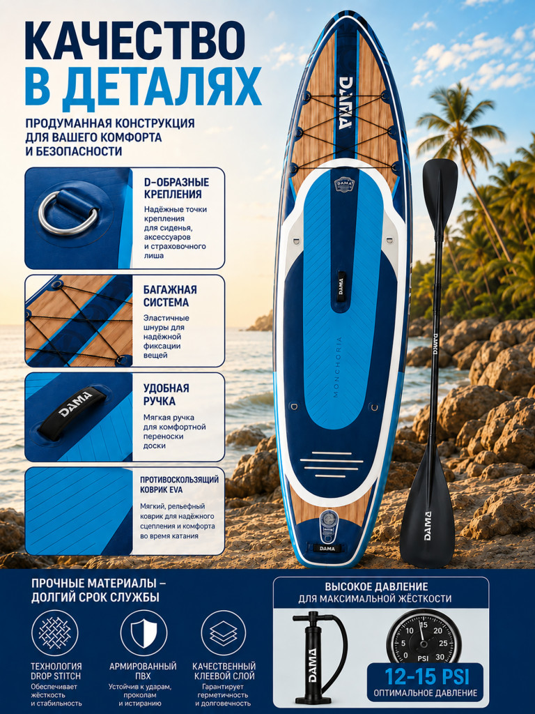 Сапборд двухслойный DAMA MONCHORIA Blue 335 см