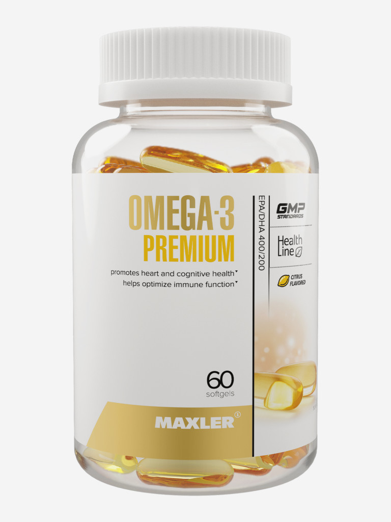 Жирные кислоты Омега-3 Премиум Maxler Omega-3 Premium (EPA/DHA – 400/200), 60 капсул со вкусом цитруса