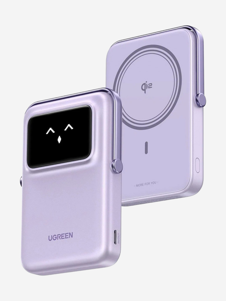 Внешний аккумулятор UGREEN PB764 (45337) UNO 10000mAh Qi2 Mini Magnetic Wireless Robot 20W Power Bank с держателем
