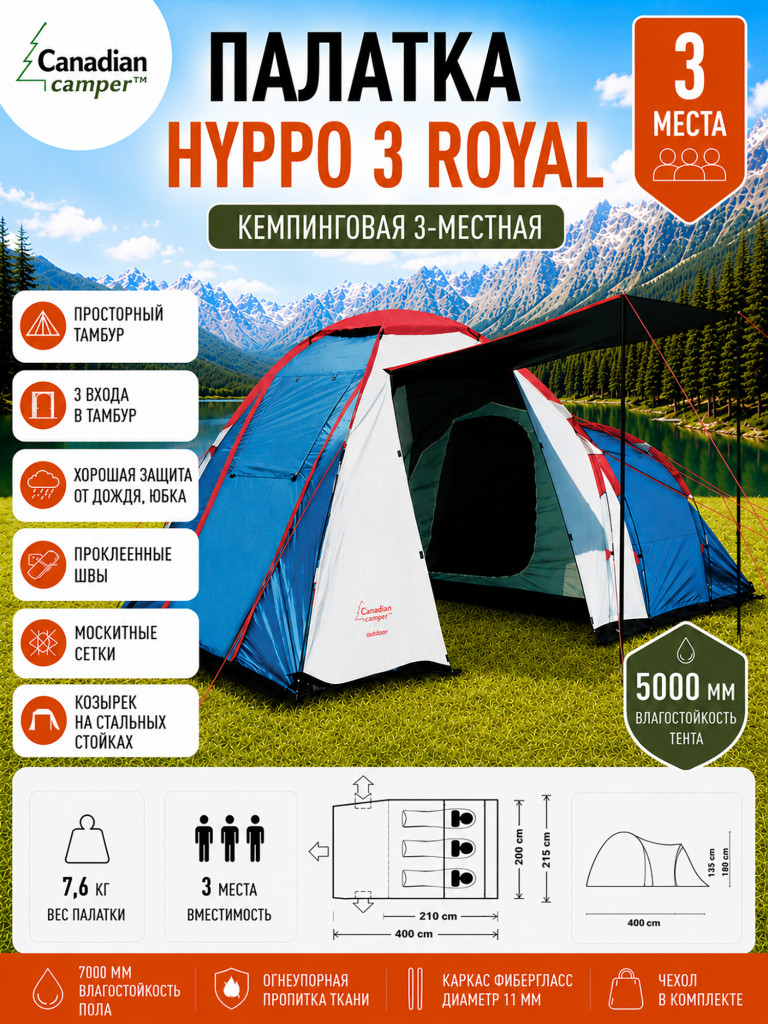 Палатка Canadian Camper Hyppo 3 royal