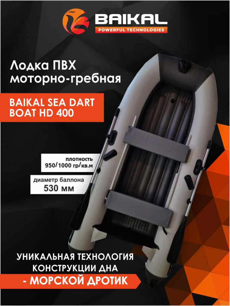 Лодка Байкал 400 ПВХ под мотор для рыбалки, для охоты, для отдыха, надувная
