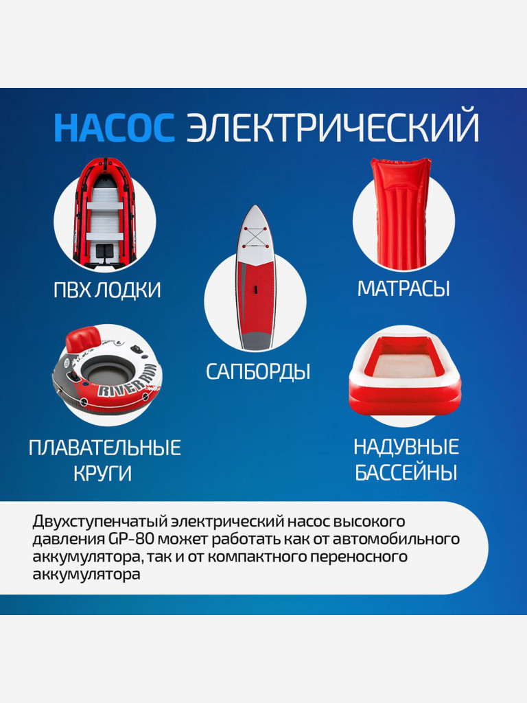 Электрический насос Marlin GP-80 для лодок пвх, сапбордов, матрасов, бассейнов