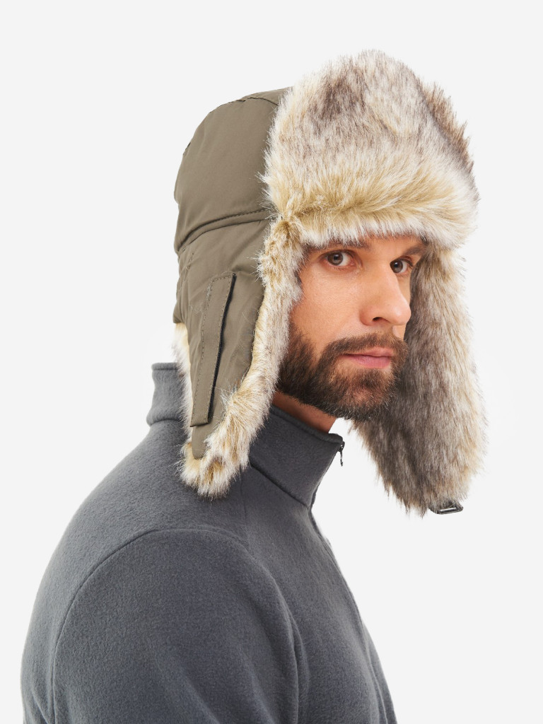 Шапка-ушанка мужская зимняя меховая с маской Huntsman Евро Волк