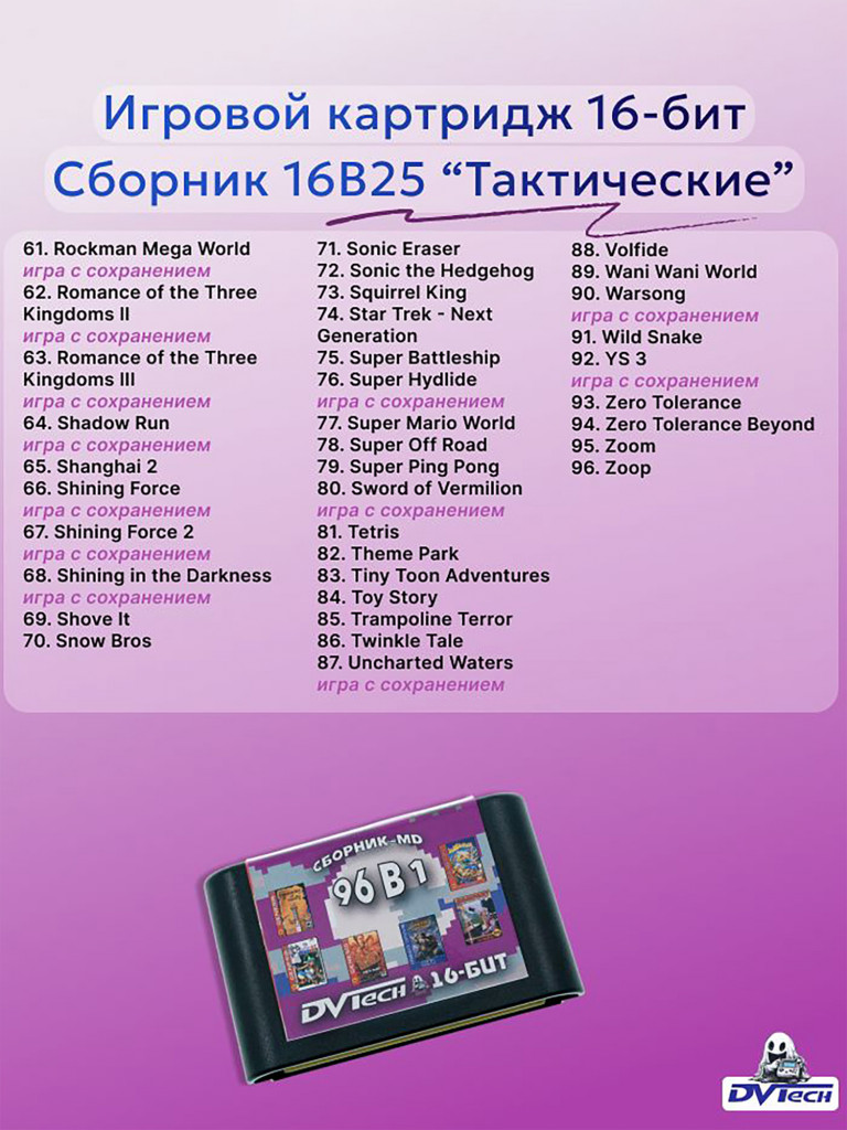 Картридж игровой DVTech Wargame 96 в 1 RAM