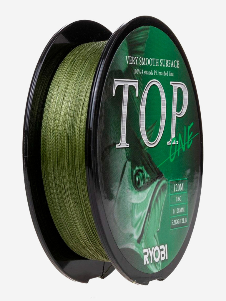 Шнур плетеный для рыбалки Ryobi TOP PE4X, 120м, 0,128мм, 5,5кг, темно-зеленый
