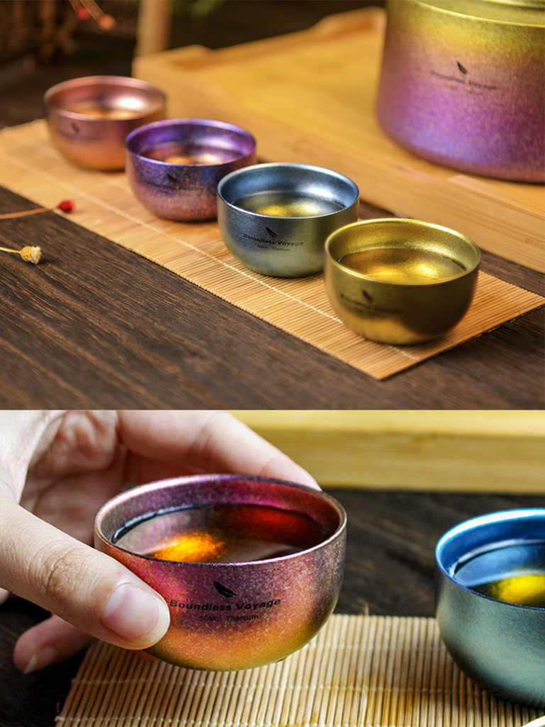 Титановые пиалы Boundless Voyage для чая, 50 мл, набор 4 шт.