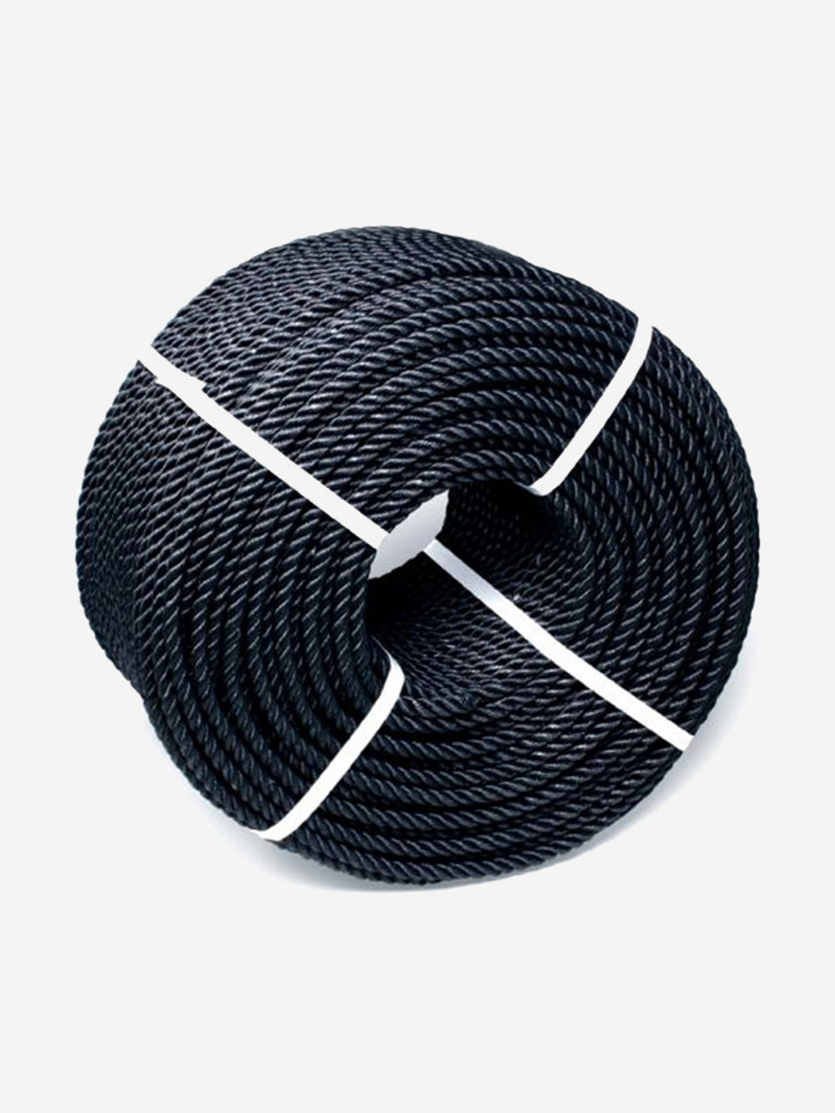 Канат трехпрядный Петроканат полипропиленовый ППТ 10,0 мм, тест 1600 кг, 200 м, чёрный, бухта, сорт А, ГОСТ 30055-93