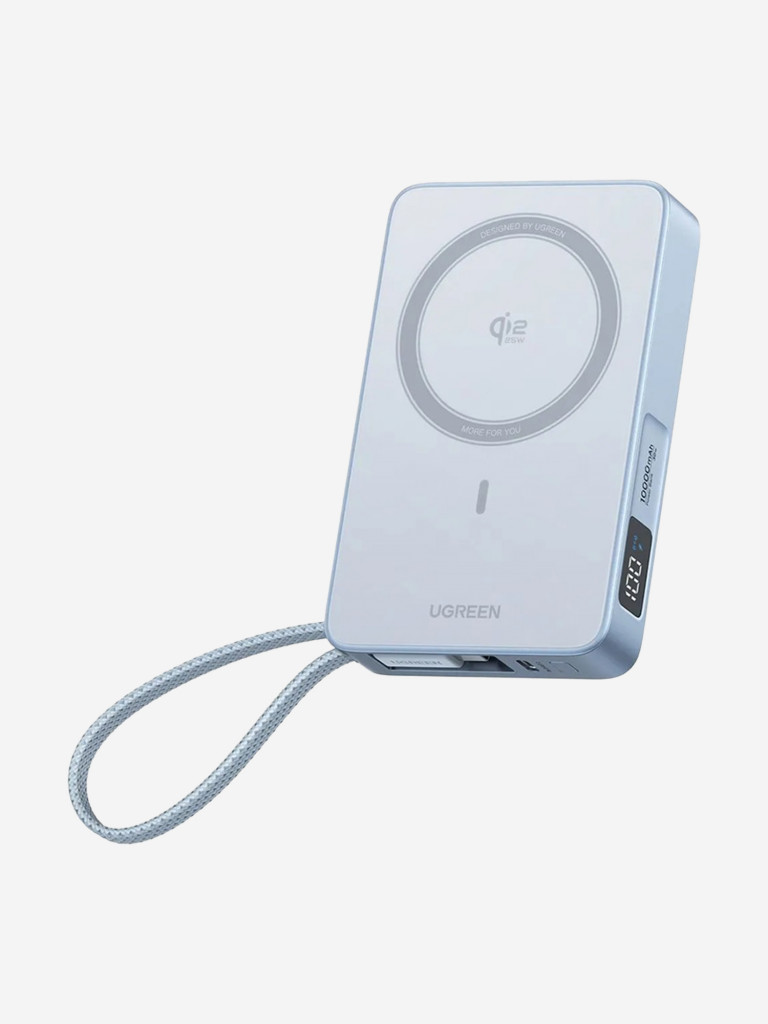 Внешний аккумулятор UGREEN PB773 (65958B) 25W Magnetic Wireless 10000mAh Charging Qi2 Portable Power Bank со встроенным кабелем USB-C