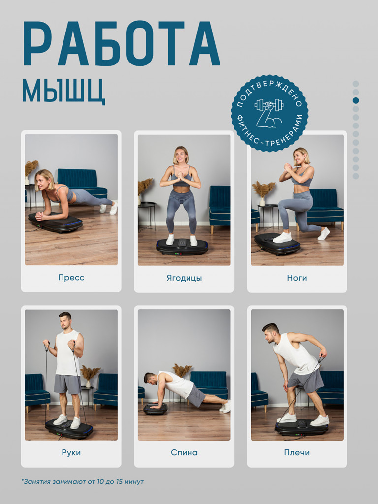 Виброплатформа для похудения антицеллюлитный тренажер для дома с нагрузкой до 150 кг VAIC FIT