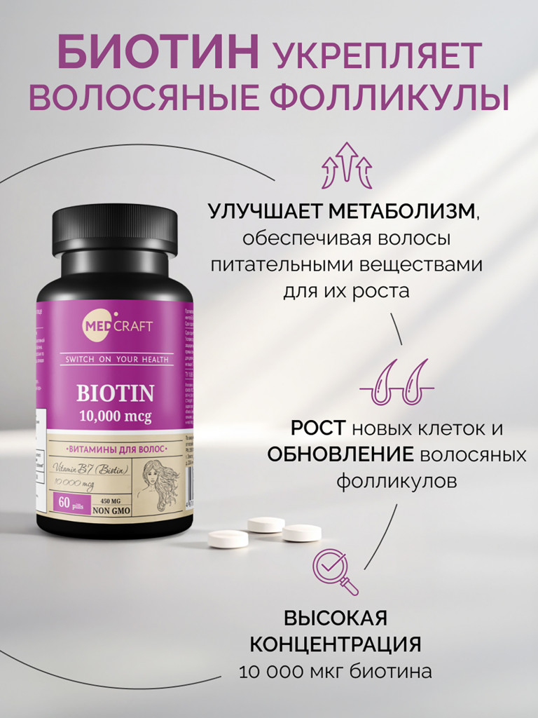 Набор Витамины для волос от выпадения и роста для женщин, MedCraft
