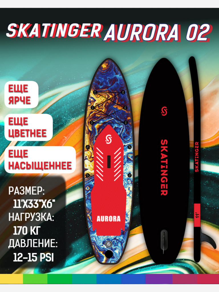 Надувная двухслойная SUP-доска SKATINGER AURORA 02, 11' 335*83*15 см, сапборд