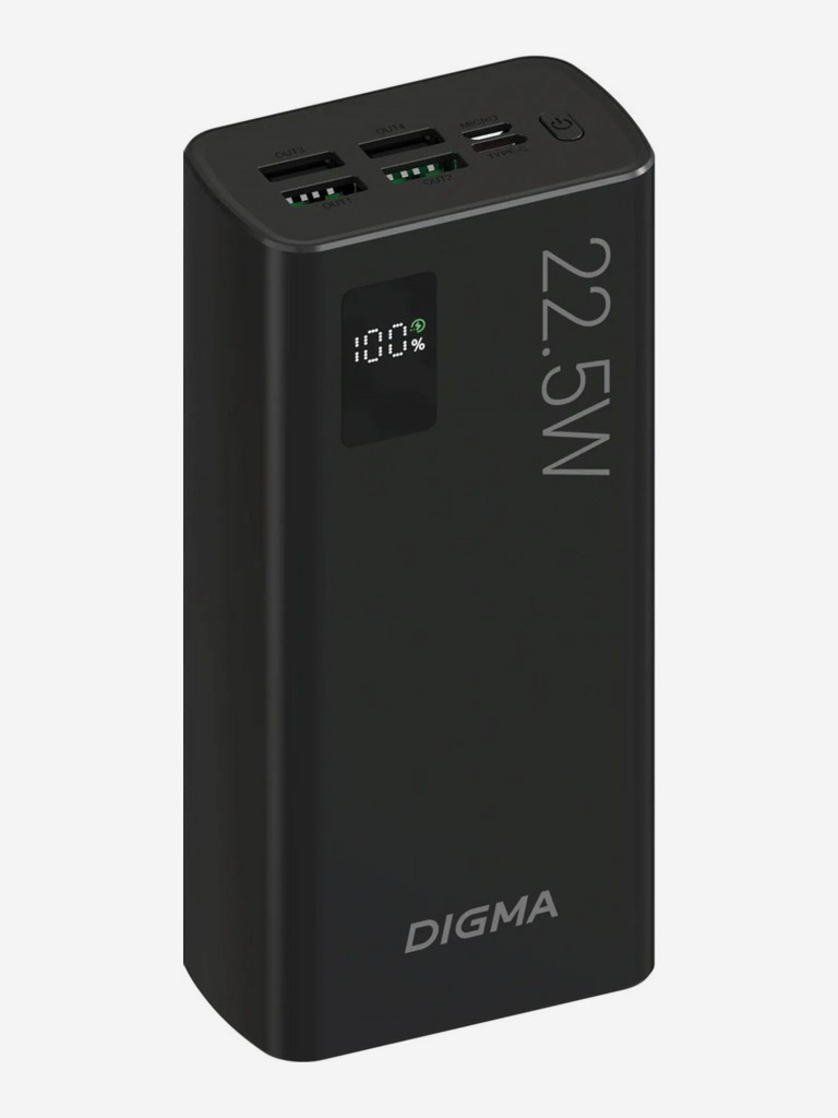 Мобильный аккумулятор DIGMA DGPF30A, черный, dgpf30a22abk