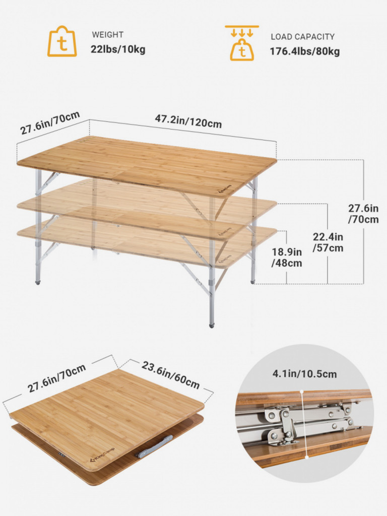 Стол складной 3929 Bamboo Folding table, алюминий, 120Х70Х70 см
