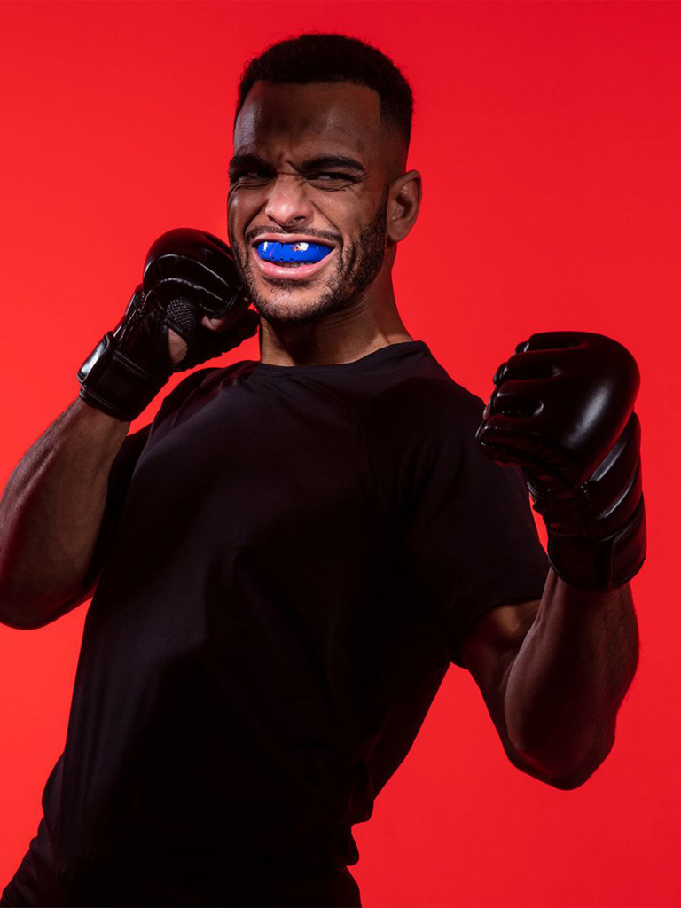 Боксерская капа взрослая, спортивная, защитная для зубов OPRO Self-Fit Bronze - Blue