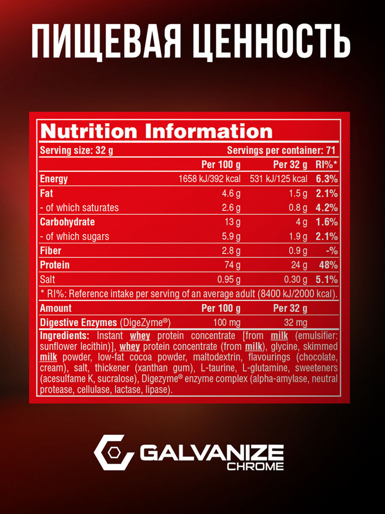 Протеин Galvanize Nutrition Whey C100, 2280 г, шоколад