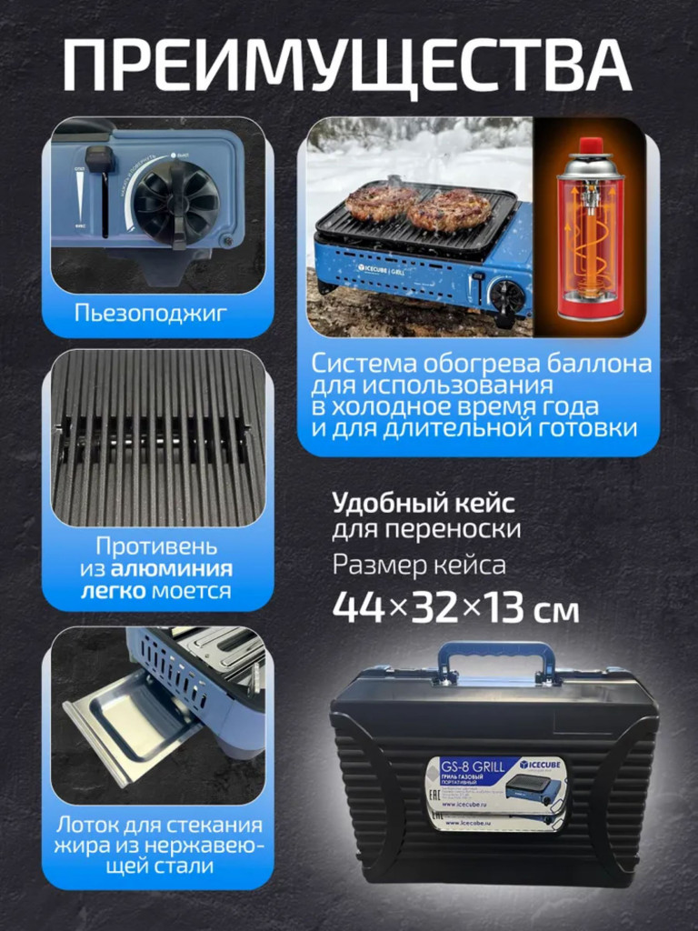 Туристический газовый гриль Ice Cube GS-8 mini