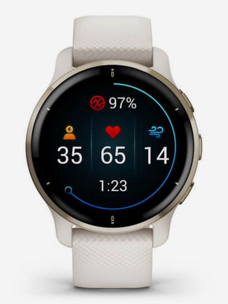 Часы Garmin VENU 2 Plus цвета слоновой кости с безелем цвета кремовое золото и силиконовым ремешком 010-02496-12