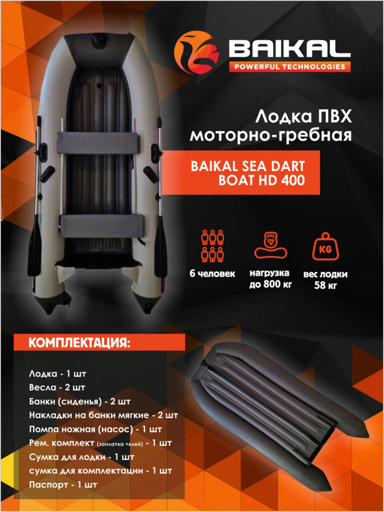 Лодка Байкал 400 ПВХ под мотор для рыбалки, для охоты, для отдыха, надувная
