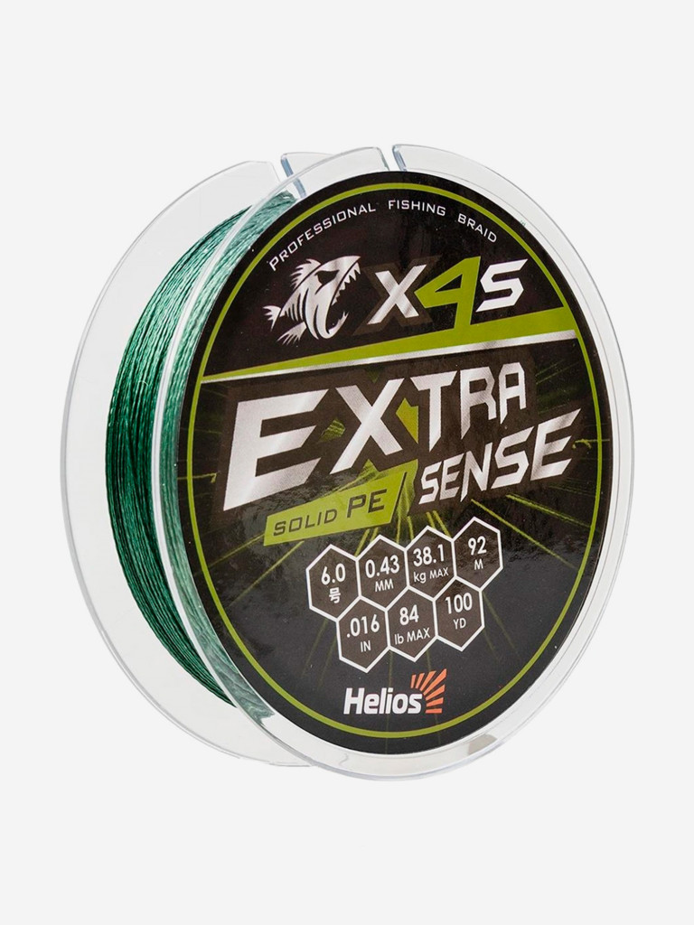Шнур плетеный для рыбалки Helios Extrasense X4S PE, 92м, 0,43мм, 38,1кг, зеленый