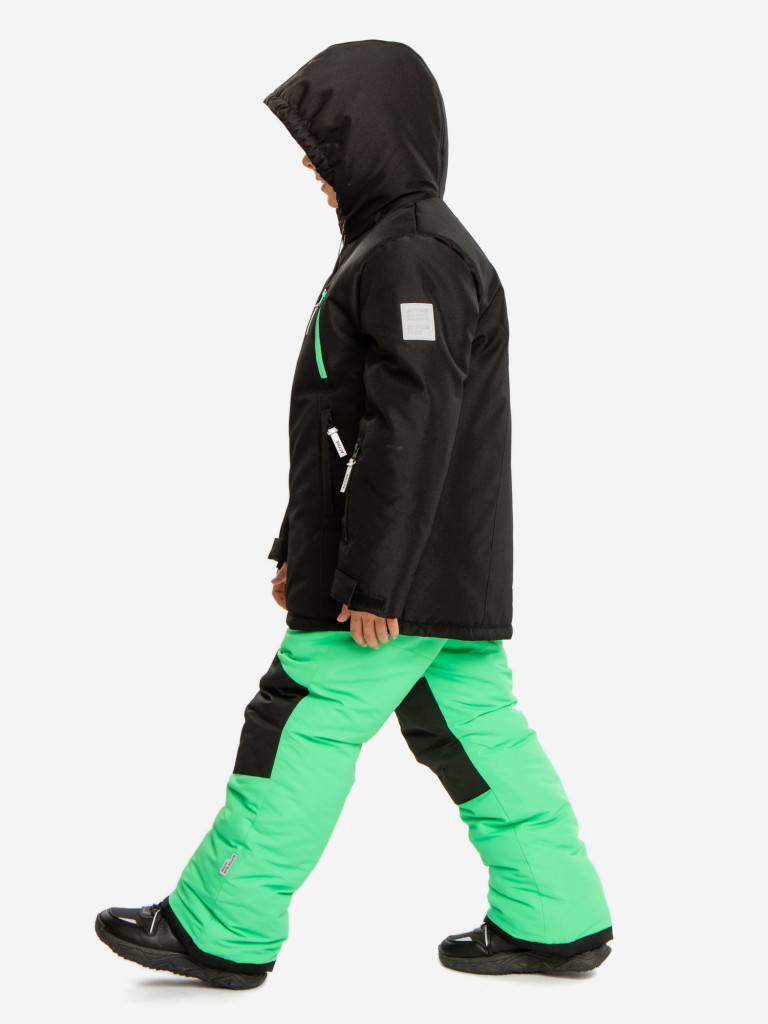 Куртка зимняя непромокаемая с капюшоном и манжетами-митенками черная для мальчика Button Blue